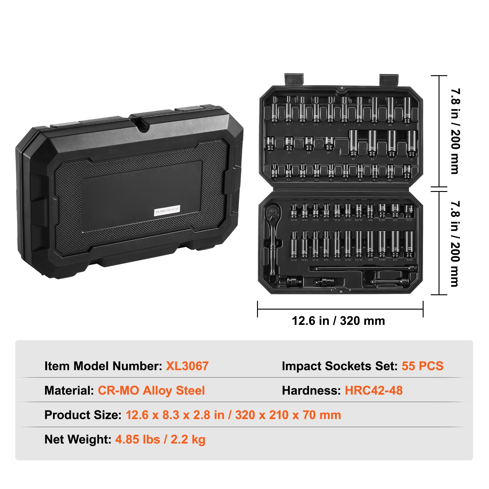 Impact Sockets Set 55pcs 6-Point 1/4" Drive Bit Ratchet Tool Kit Case_voghion.com